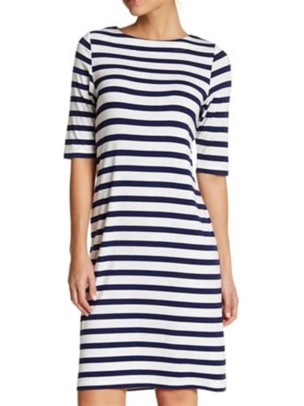 Jofit/ Bon Voyage Navy Stripe Dress/ Comfy Stretch Wear + Go / LG/ Gr8 Condit!